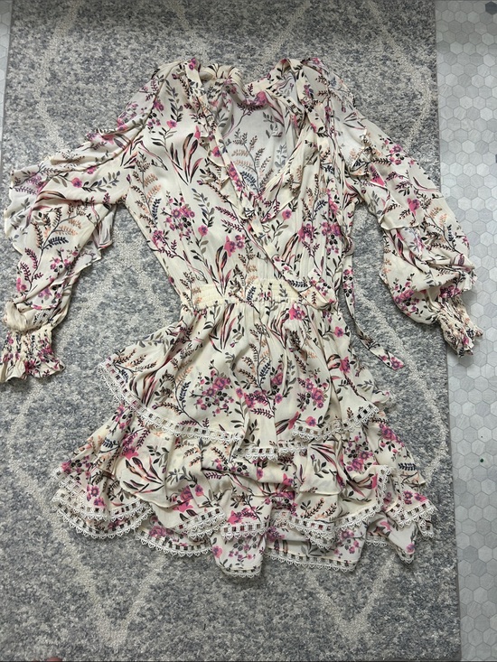 Spell Dresses & Skirts - Spell Cream Floral Ruffle Wrap Tunic with Pink Accents